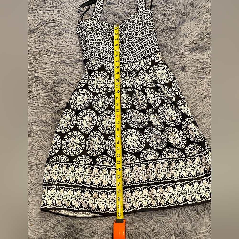 White House Black Market 100% silk black and white printed halter dress. - Picture 12 of 12